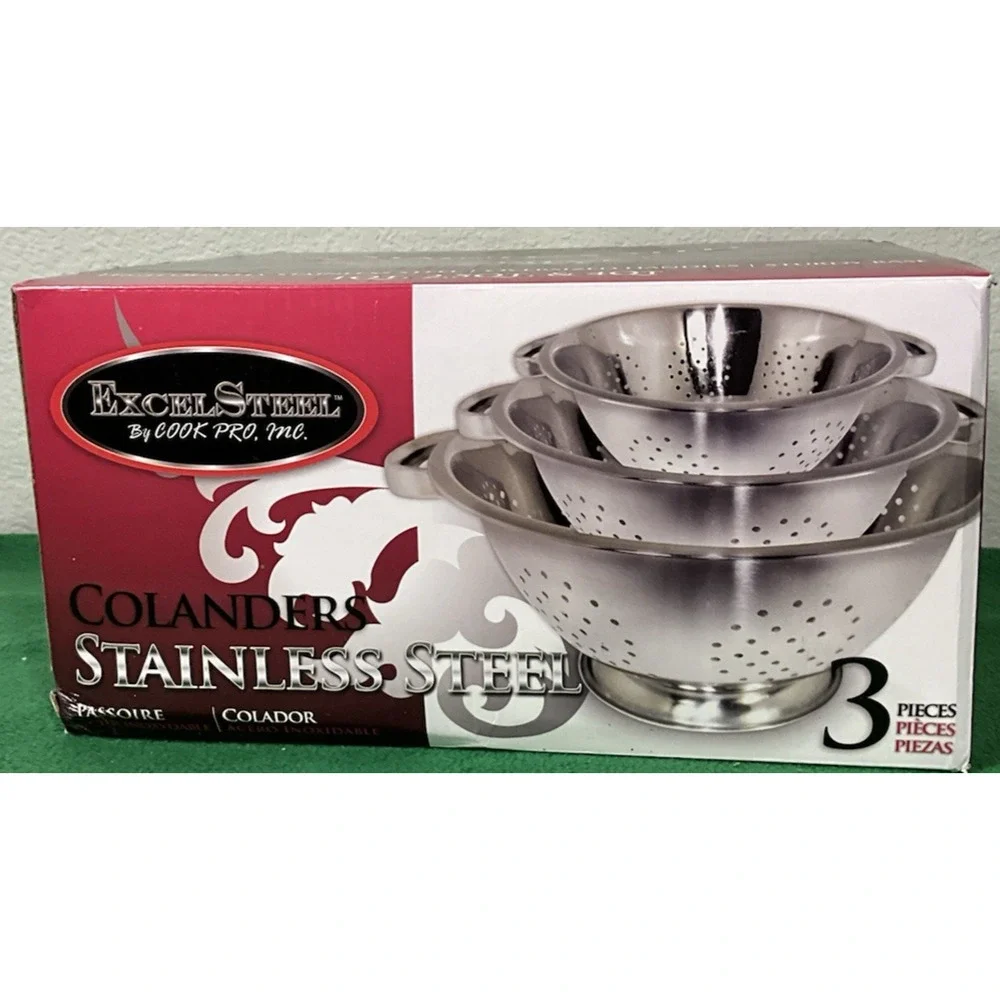 Brand New 3 Piece Set ExcelSteel Colander set w/ Sturdy Base, Stainless Steel